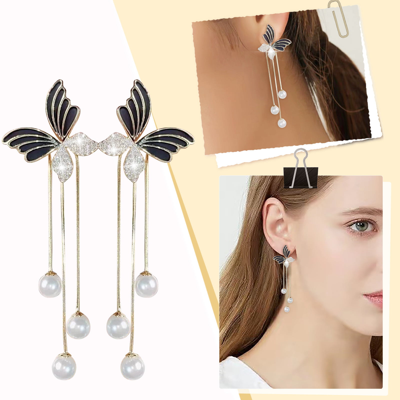 sunhillsgrace gold earrings for women diamond set butterfly pearl tassel  earrings for teen girls minimalist piercing studs trendy earrings