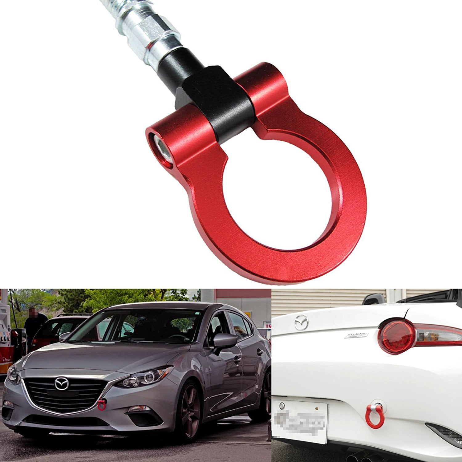 2013-up Mazda CX-5 & 2016-up Mazda MX-5 iJDMTOY Red Track Racing Style Tow Hook Ring For 2014-up Mazda3 Mazda6 Made of Lightweight Aluminum