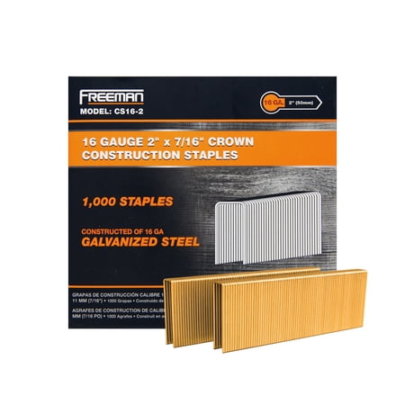 Freeman 16-Gauge 2" Glue Collated Medium Crown Construction Staples (1000 Count)