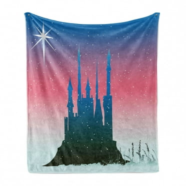 Fantasy Soft Flannel Fleece Throw Blanket, Silhouette of Medieval Fairytale Castle with Stars on Sky Princess Design, Cozy Plush for Indoor and Outdoor Use, 50" x 60", Blue Dark Coral, by Ambesonne