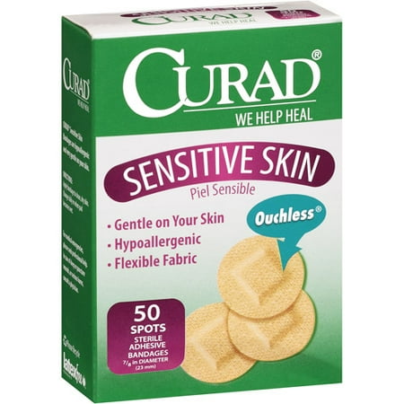 Curad Sterile Adhesive Sensitive Skin Spots Bandages, 50 ct