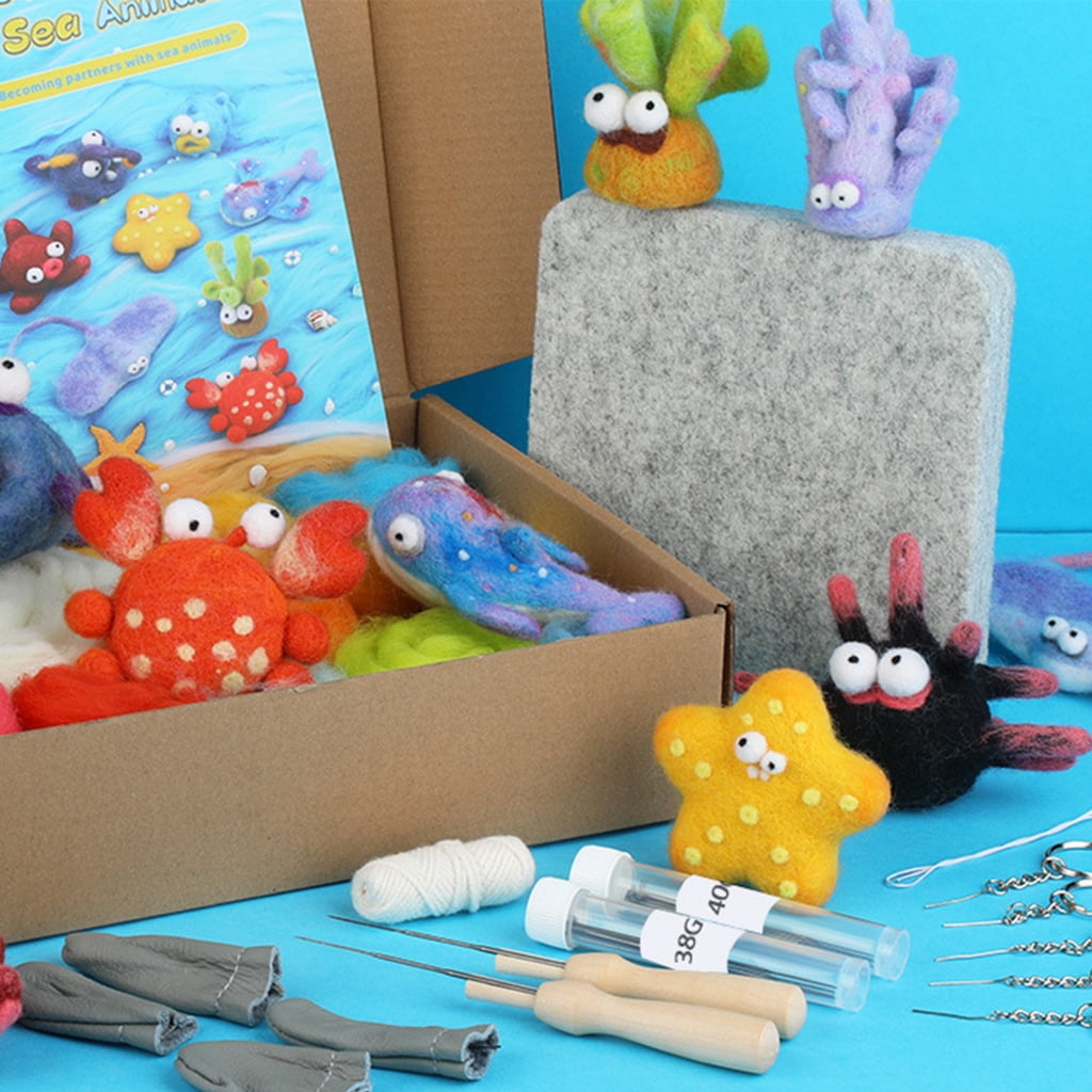 JZROCKER Sea Needle Felting Set Sea Creature Wool Felted Set with Felting Needle Instruction Wool Roving for Beginner