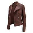 thumbnail image 4 of Women's Solid Color Short Jacket Slim Leather Jacket Short Bubble Coats for Women Leather Jacket Women Petite plus Size Tops Womens Fitted Leather Jacket 700 Feet down, 4 of 5