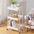 thumbnail image 2 of 3 Tier Folding Metal Utility Rolling Cart with Lockable Wheels Mesh Wire Organizer Trolley Service Craft Cart Mobile Storage Organizer for Kitchen Bathroom Office Coffee Bar, 2 of 7