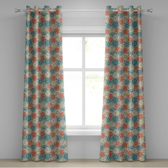 Ambesonne Botanic Grommet Curtain, Hippie Floral Prehistoric, 50" x 120", Vermilion Beige Teal