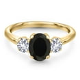 thumbnail image 3 of Gem Stone King 10K Yellow Gold Black Onyx and White Created Sapphire Engagement Ring for Women | 2.10 Cttw | Oval 8X6MM | Gemstone December Birthstone | Size 7, 3 of 6