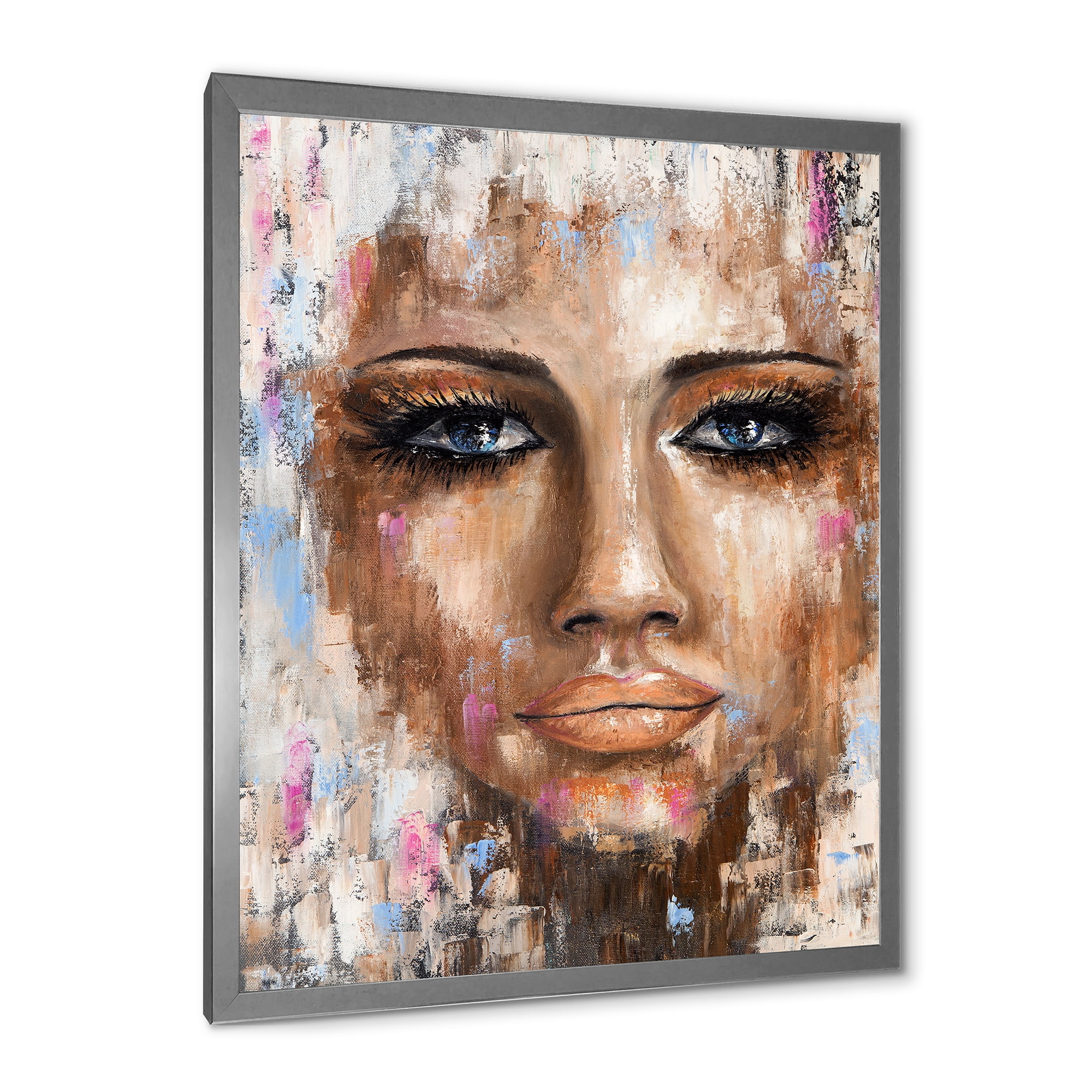 Designart 'Abstract Portrait Of A Young Woman With Blue Eyes I' Modern Framed Art Print