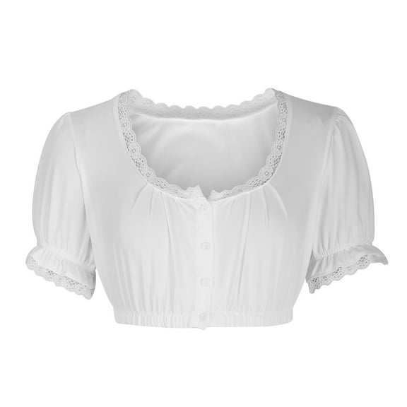 MuZeFu Oktoberfest Outfits Women Plus Size Women Stand-up Collar Blouse Dirndl Blouse Lace Blouse For Oktoberfest Tops