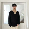 thumbnail image 3 of Ropa para hombre Suéter de punto de color sólido Suéteres masculinos Suéteres blancos sexis lisos con cuello en V Ropa de otoño coreana antigua Barata Fea Talla grande X, 3 of 5