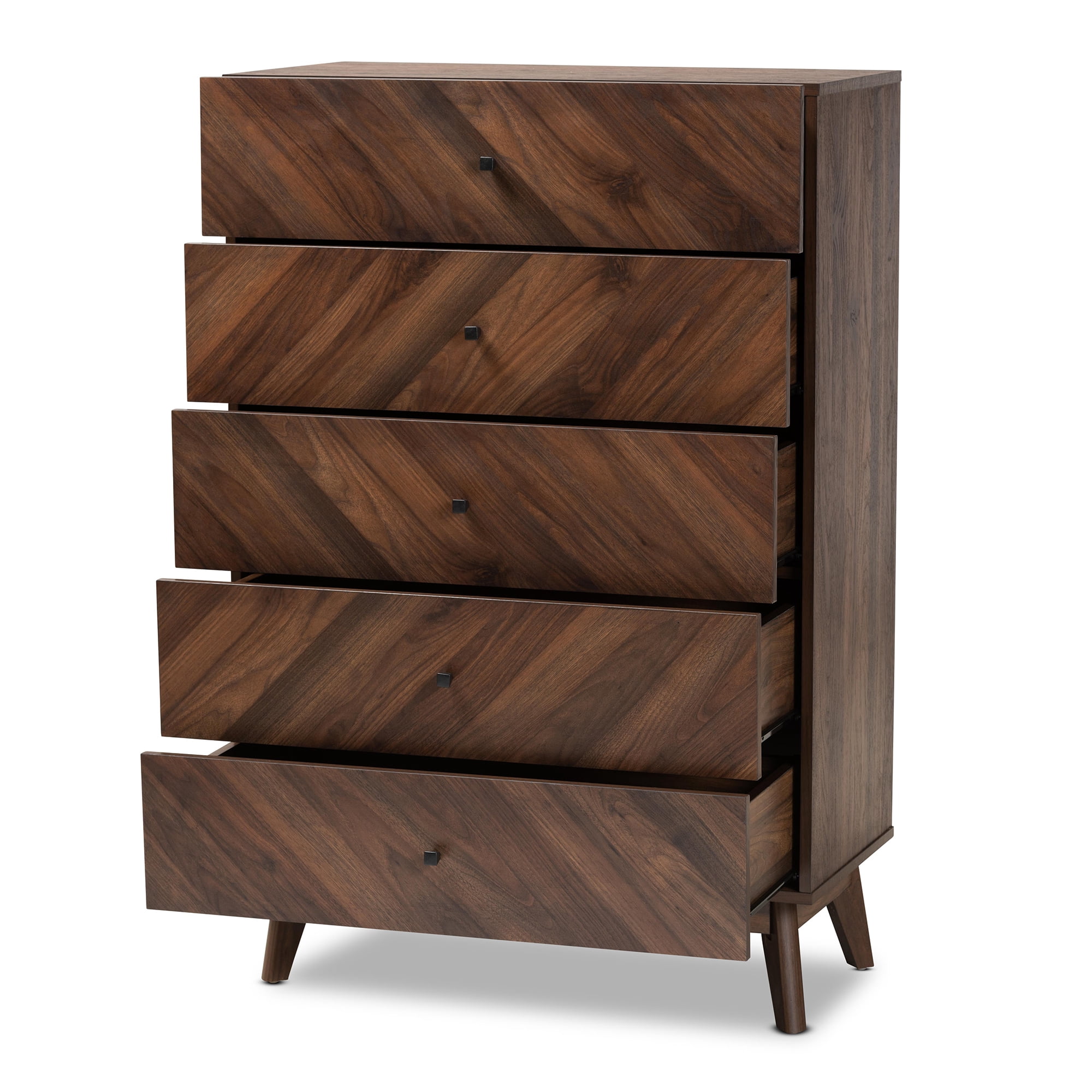 Baxton Studio Hartman Mid-Century Modern Walnut Brown Finished Wood 5-Drawer Storage Chest