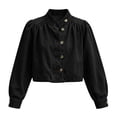 thumbnail image 2 of Women's Jean Jacket Cropped Long Puff Sleeve Button Down Denim Jackets (Black), 2 of 5