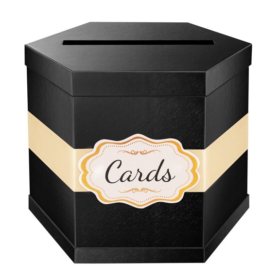 PKGSMART Black Card Box, 14x12x12 inch, Wedding Card Receiving Box, Graduation Card Box Holder