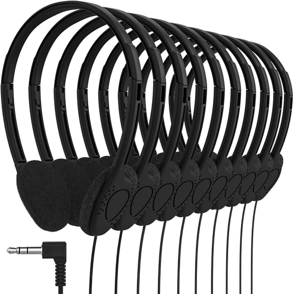 Budget-Friendly Classroom Headphones – 10 Pack Black On-Ear Wired Headsets for Daily Educational Use