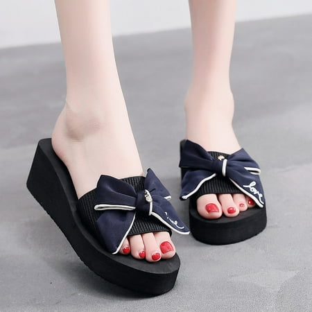 

Yoslce Slippers for Women Girls Bow Wedge Heel Non-slip Thick Heel Casual Slippers