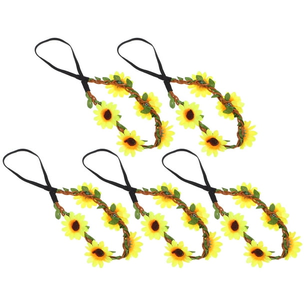 guirnaldas hawaianas de girasol para el pelo, guirnaldas de fiesta, diademas de flores simuladas, tocado estilo bohemio, recuerdos de fiesta de playa (amarillo)