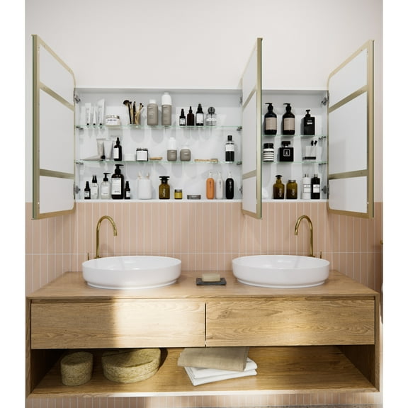 Glass Warehouse Stainless Steel Square Medicine Cabinet Satin Brass