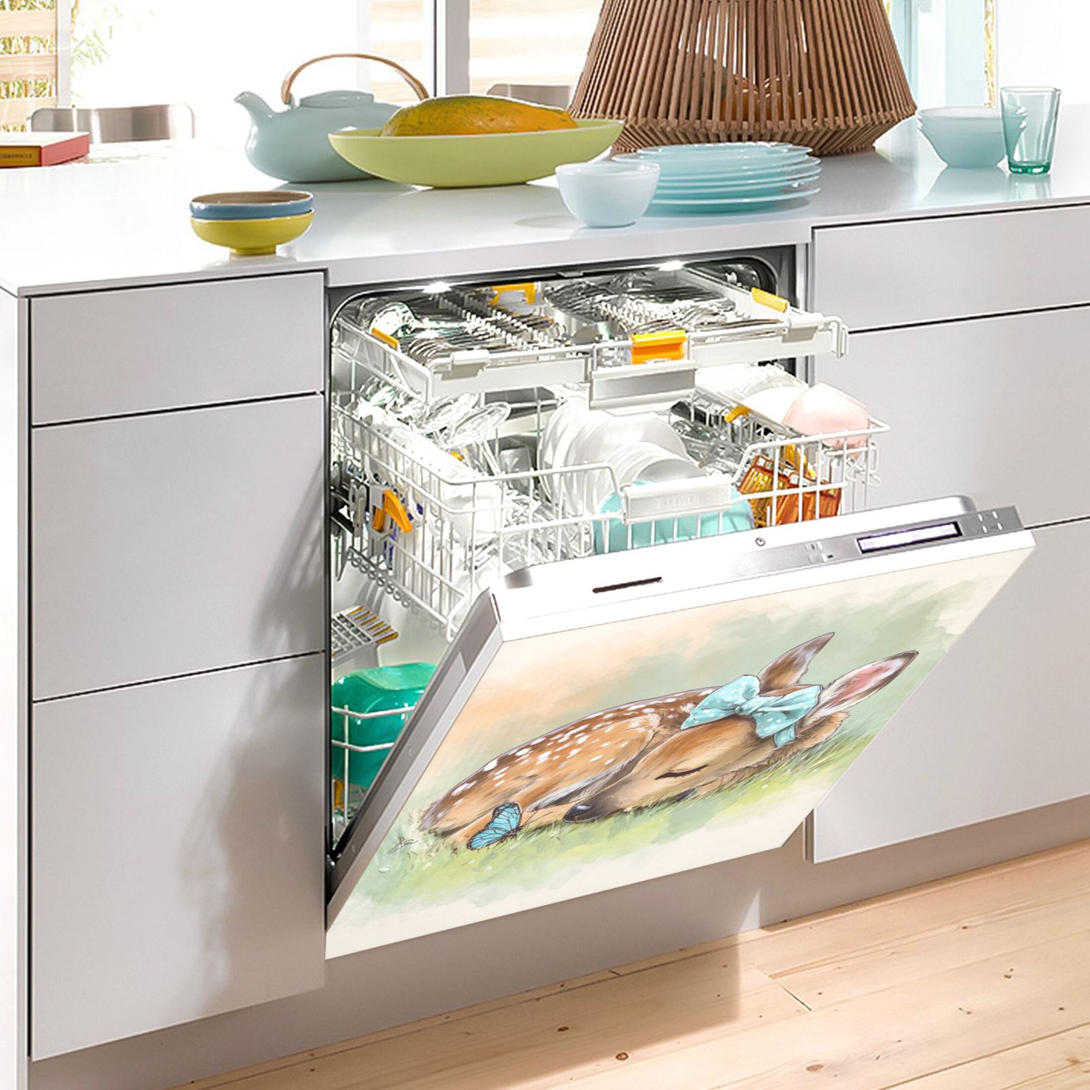 Dishwasher Magnetic Refrigerator Magnet Cover Sticker Home Decorative 23"x26" Sleeping Cute Baby Deer
