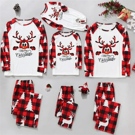 

Pfysire Family Matching Christmas Xmas Festival Elk Print Pajamas Set Women M
