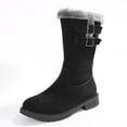 thumbnail image 4 of XUNKUSGA Womens Boots Casual Winter Fleece Lined Snow Boots for Women Solid Color Round Toe Side Zipper Wide Calf Boots for Women Warm Comfortable Tall Boots with Buckle 5.5-9.5 Black, 4 of 8