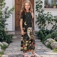 thumbnail image 3 of Uourmeti Girls Summer Maxi Dresses Crew Neck Short Sleeve Casual Flowy Tiered Long Dress with Pockets (Cute Owl Flower), Size 7-8 Years, 3 of 7