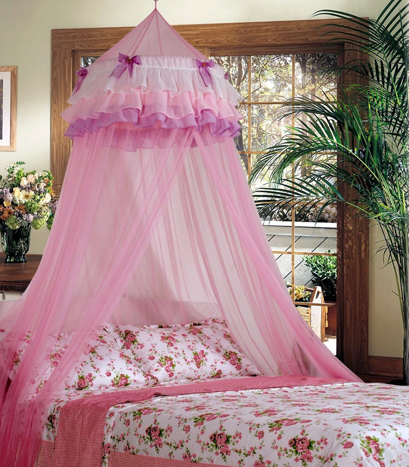 Women Princess Lace Bed Mosquito Netting Mesh Canopy Round Dome Home Bedding Net 