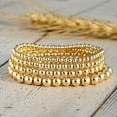thumbnail image 3 of EOEMY Luxury 14K Gold Plated Beads 4/5/6/8 Beaded Bracelets Men Women Stacking Bangle-5mm, 3 of 9