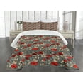thumbnail image 3 of Ambesonne Poppy Flower Quilted Bedspread Set 3 Pcs, Modern Floral Garden, Queen Size, Grey Red Beige, 3 of 5