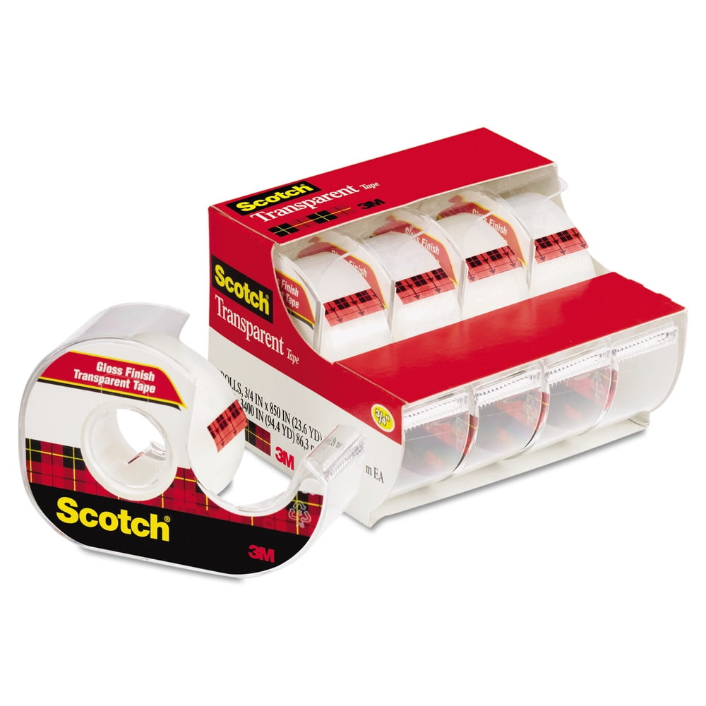 Scotch Transparent Tape Dispensers, 3/4'x 850', 4 Dispensers