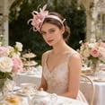 thumbnail image 5 of Pink Fascinator Headband for Women Vintage Flower Fascinator Hat for Weddings Tea Party with Feathers Mesh Clip, 5 of 6