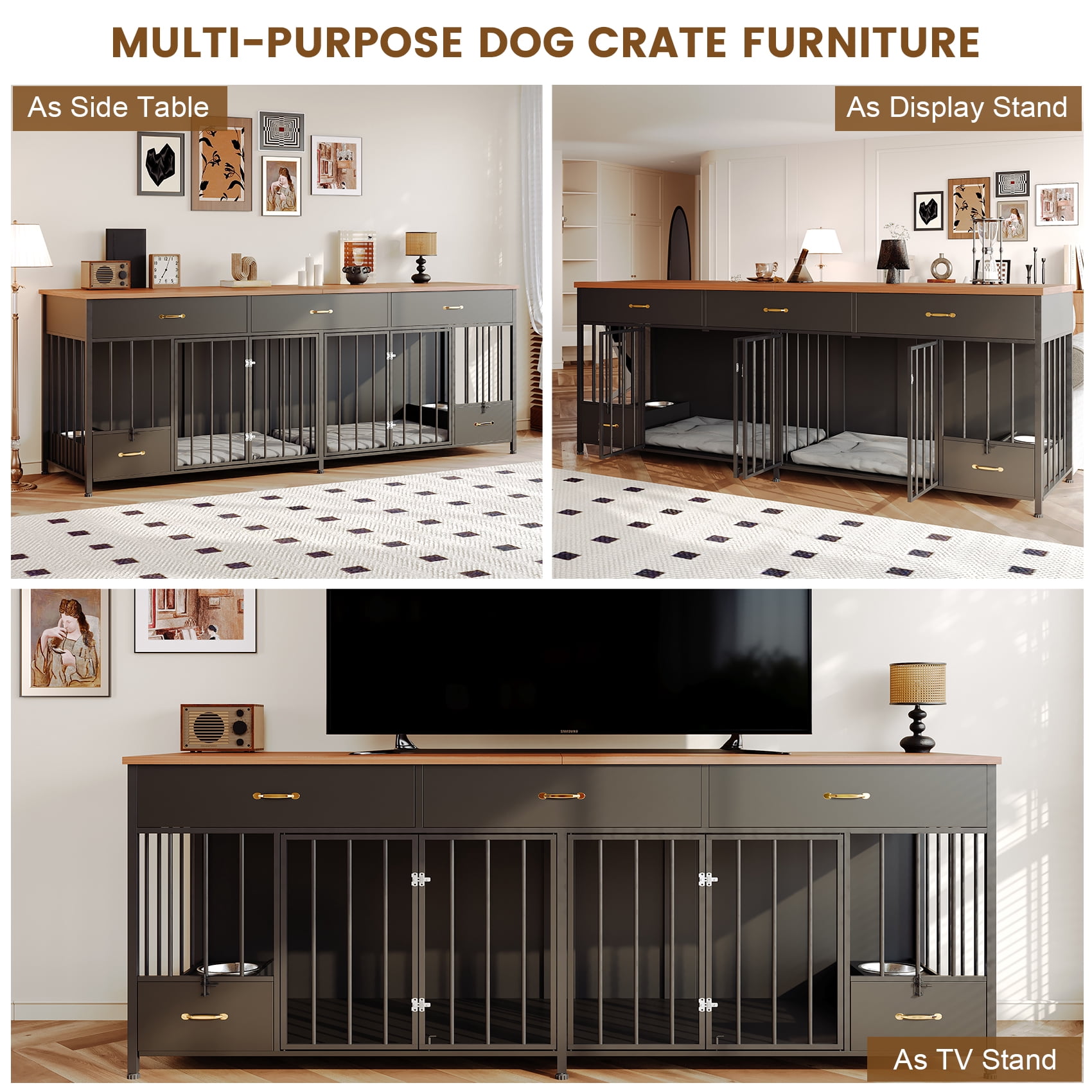 Mowpex Lockable 4-Door 91.5" Wooden Furniture Style Crate for Dogs