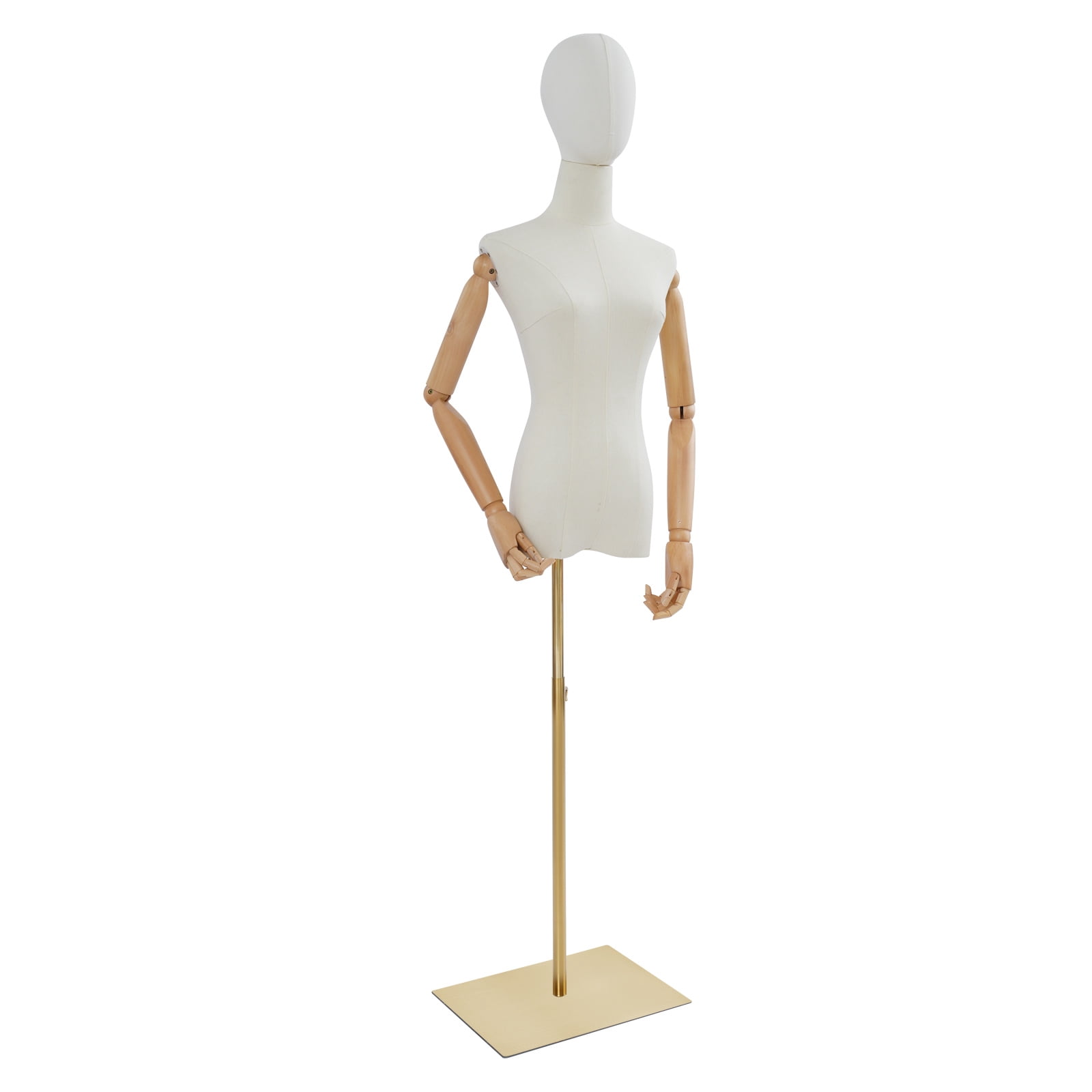 Female Mannequin, Female Dress Form Display, Adjustable Height（White + Wood Color + Golden）