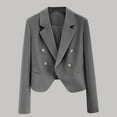 thumbnail image 2 of Feancey Cropped Suit Jackets for Women Long Sleeve Double Breasted Blazers Open Front Notch Lapel Casual Office Work Jacket Dark Gray L, 2 of 4
