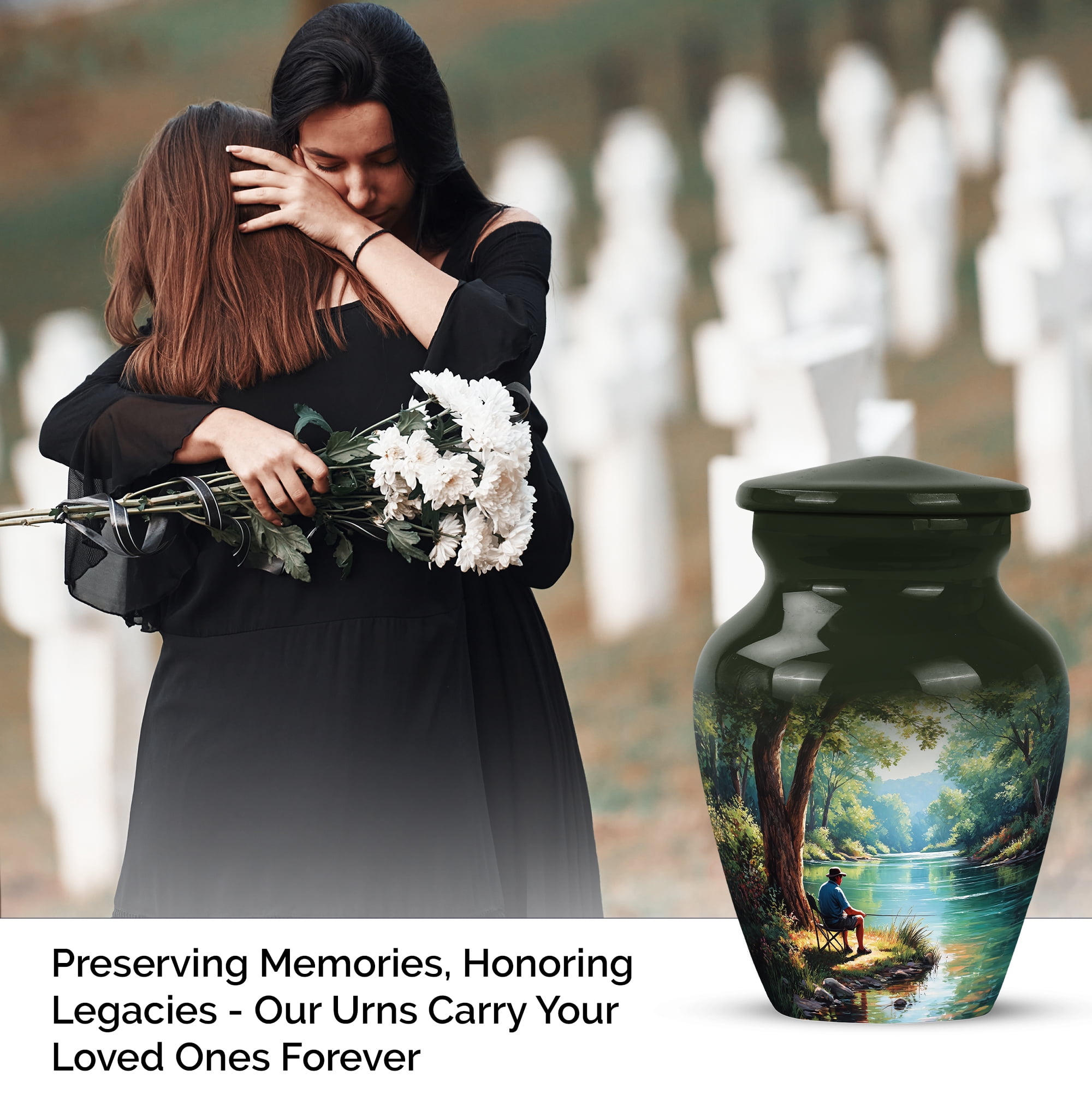 Fishing Man Keepsake Cremation Urn For Ashes For Women 3 Inch Small - Blue Adult Urns For Human Ashes Women And Men Remains - Green Mini Urn For Mom And Dad Memorial