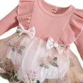 thumbnail image 5 of Baywell Newborn Baby Girl Romper Dress Ruffle Long Sleeve Floral Embroidery Tulle Dress with Headband Outfit Set 3-6 mPink, 5 of 7