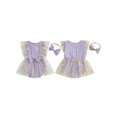 thumbnail image 2 of Baby Toddler Girls Rompers Dress 3 6 12 18 24 Months Round Neck Daisy Print Mesh Skirt Hem Infant Bodysuits Jumpsuits with Headband, 2 of 9