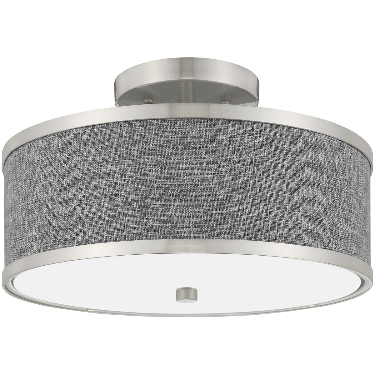 2 Light Brushed Nickel Ceiling Light fixture with Hand Crafted Gray Fabric Hardback Shade