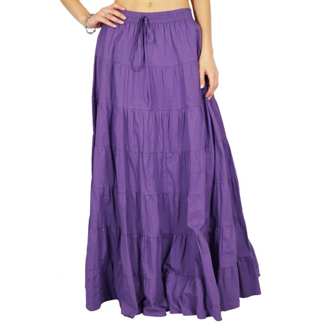 Phagun Jupe d'Été en Coton Violet pour Femmes Design Ethnique Taille à Cordon - 20
