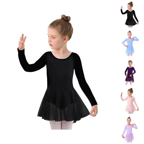 Girls Long Sleeve Ballet Dress Dance Leotard Tutu Outfit for Toddler Kids Performance Practice Soft Stretchy Girls Dance Dress for School Party