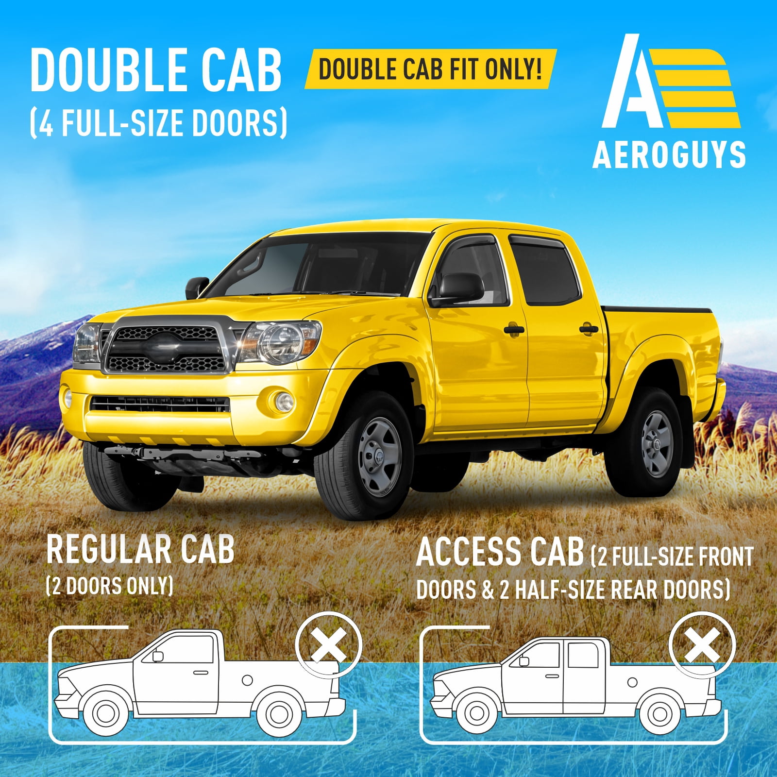 AEROGUYS Extra Durable Window Deflectors in-Channel Window Visors Rain Guards Fit for Toyota Tacoma 2005-2015 Double Cab, Sun Visors, Wind VentVisors, Exterior Truck Accessories - 4 pcs. AG0742