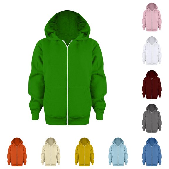 RUTAYY Boys Hoodie Full Zip Hooded Long Sleeve Solid Color Kids Daily Outerwear Tops Green