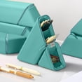 thumbnail image 4 of Roiihwy Standing Aesthetic Triangular Design Pencil Case Pouch, Portable Pen Bag Holder Wide with Drawer(Green), 4 of 6