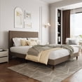 thumbnail image 2 of King Size Bed Frame, Upholstered Platform Bed w/Fabric Headboard,Vertical Stripe Design Bed Frame w/ Wooden Slats Support,Non-Slip and Noise-Free,No Box Spring Needed, Easy Assembly, 2 of 6