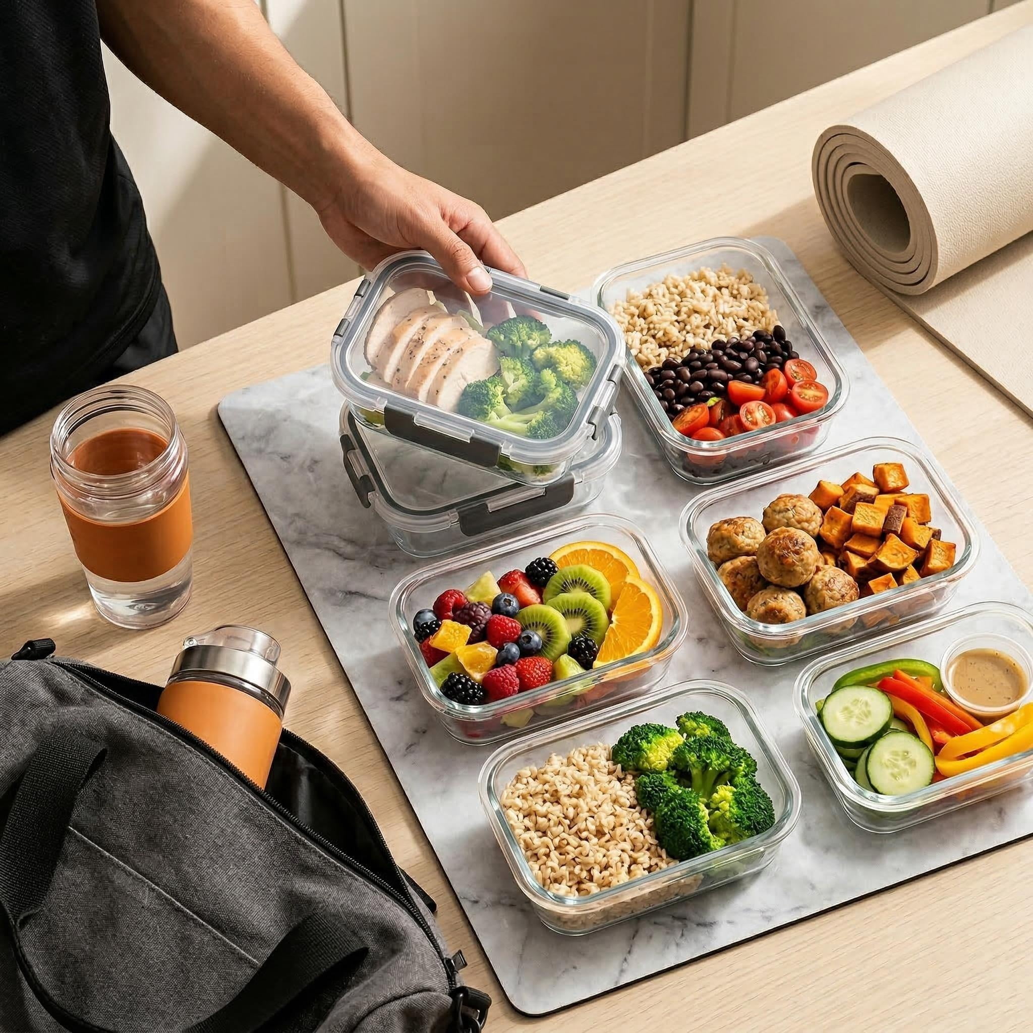 20 Pcs Glass  Meal Prep Containers with Lids, Food Storage Containers with Snap Locking Lids, Airtight Lunch Containers, Microwave, Oven, Freezer and Dishwasher