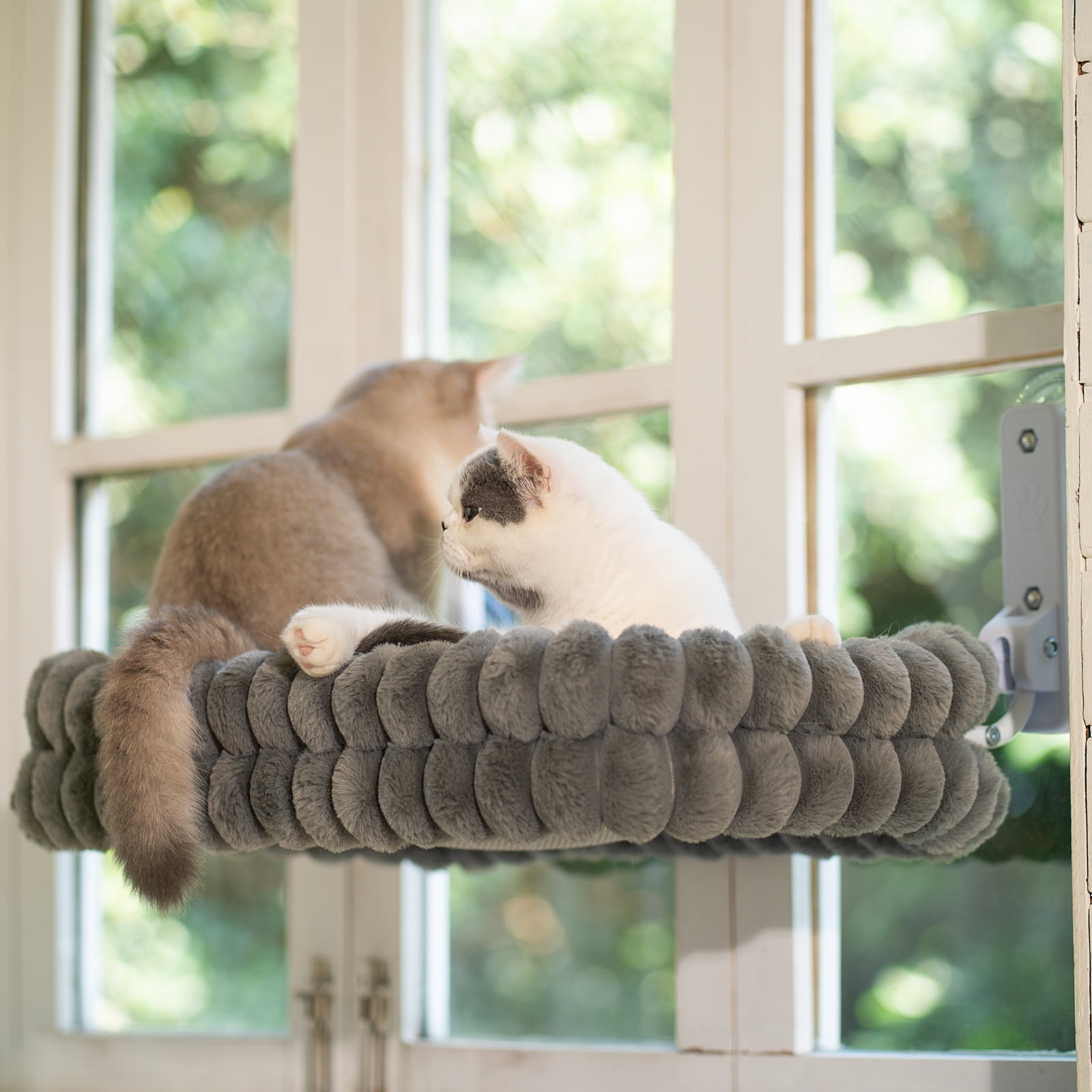 CheerPals Cat Window Perch, 27*15in Double-Layer Foldable Pet Hammock for Wall with Suckers for indoor(Large,Gray)