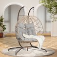 thumbnail image 6 of LEGAHOME 2-Person Wicker Egg Chair, Double Rattan Egg Chair with Stand and Removable Cushion, Outdoor Indoor Swing Hammock Chair Hanging Basket Chair for Patio Balcony Porch, Light Gray, 6 of 9