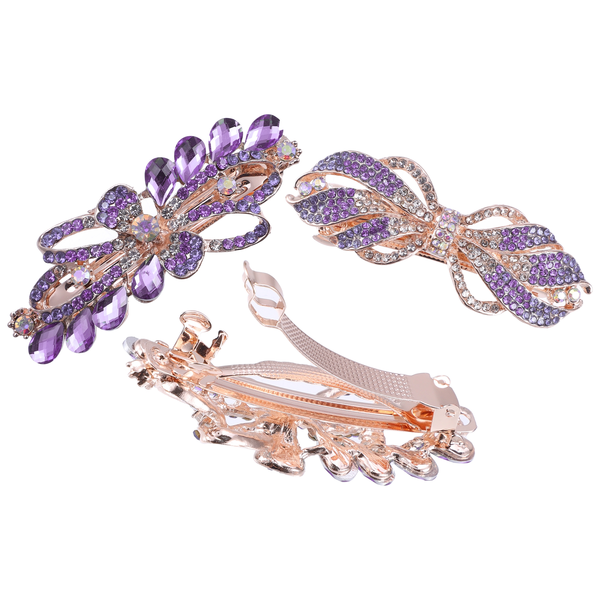 3 Pcs Hair Barrettes Hair Accessories for Women Sparkly Glitter Rhinestones Hair Clips Purple