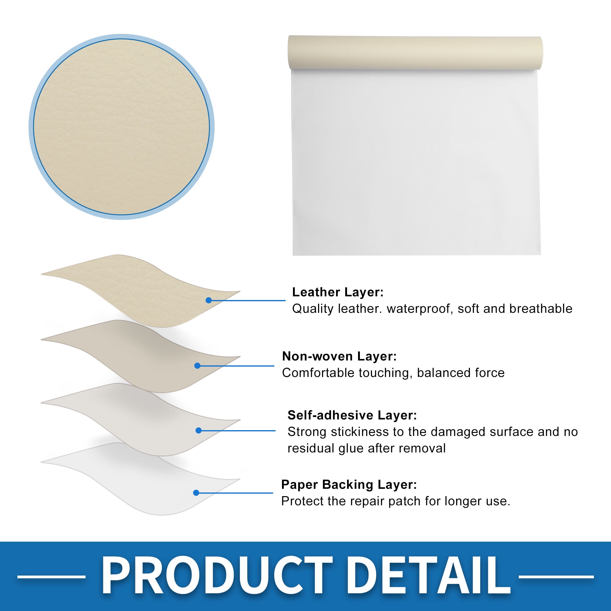 Unique Bargains Self Adhesive Leather Repair Patch Strong Stickiness Leather Repair Tape Leather 1 Pcs Beige 17" x 158"