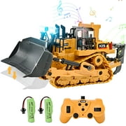 Construction Toys - Mini Remote Control Tractor Track, RC Construction Bulldozer Vehicles Toys with Metal Shovel, Lights, and 2 Rechargeable Batteries. Best Gift for Kids