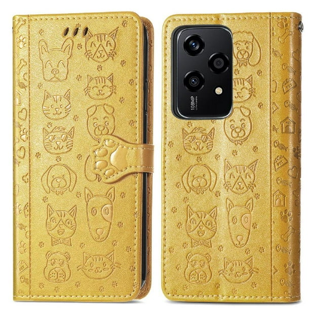 Funda Cartera FOXDOCK para Honor 200 Lite , Flip PU con Relieve de Gatos y Perros, Tarjetero y Soporte