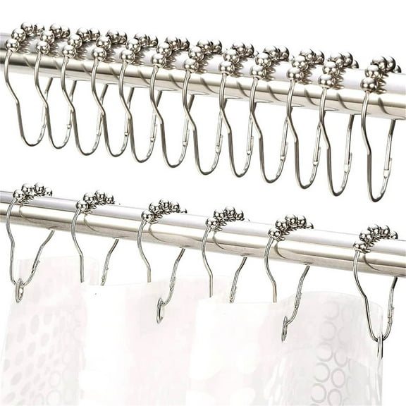 ikaufen 12-Pack Roller Ball Shower Curtain Hooks - Rustproof Stainless Steel, Silent Glide, Easy Open/Close for Bathroom Curtains & Liners